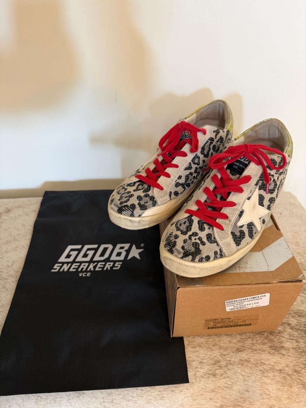 -Inspired Leopard Print Low-Top Sneakers with Red Laces